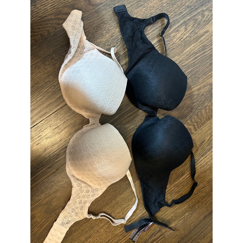 Victoria's Secret Very Sexy Demi Bra Lot of 2 Black Beige Lace Logo 32DDD F70